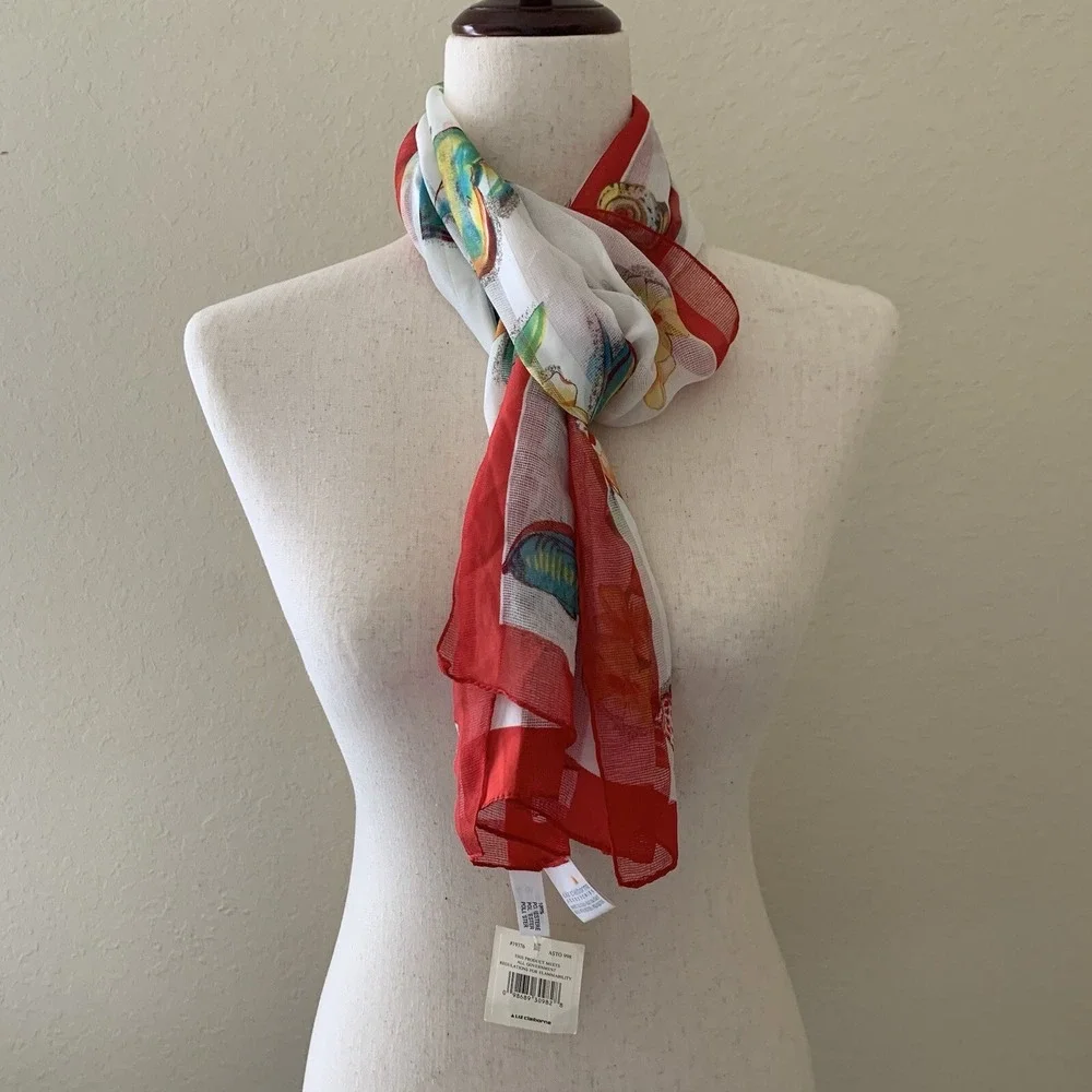Liz Claiborne‎ Tropical Fish Shells Flowers Rectangular Scarf BNWT